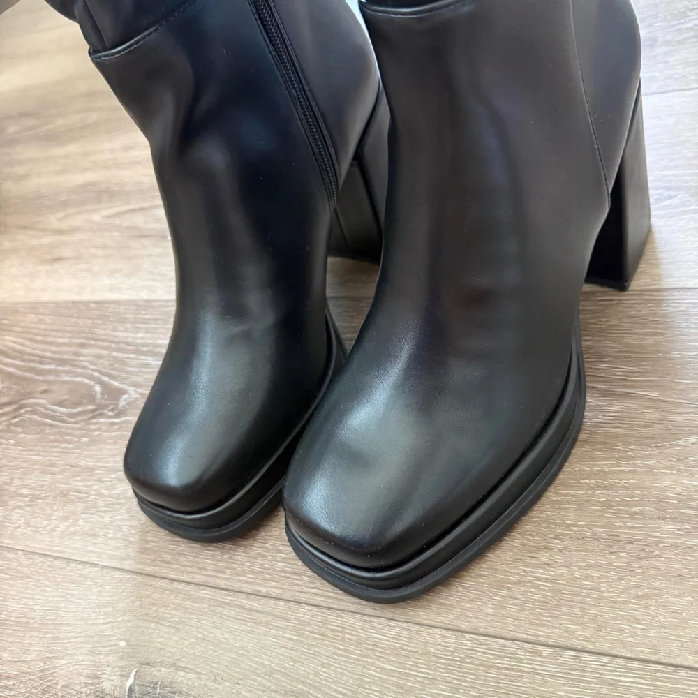 CELLENZ Black Y2K Platform Knee High Boots Chunky Block Heel Size 9